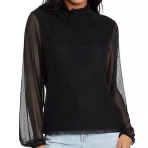 Sanctuary  Black Sheer Long Sleeve Turtle Neck Top